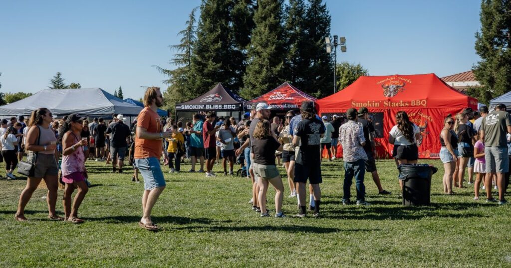 People in line at the 2024 12 Bridges Rib Cook-Off.