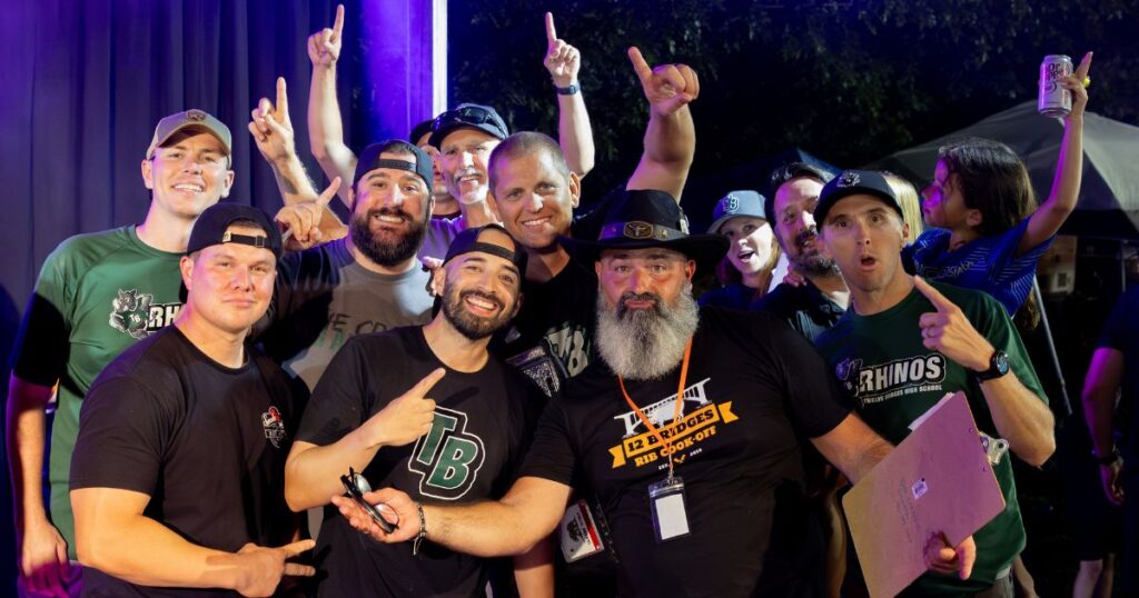 12 Bridges Rib Cook-Off winners celebrated on stage.