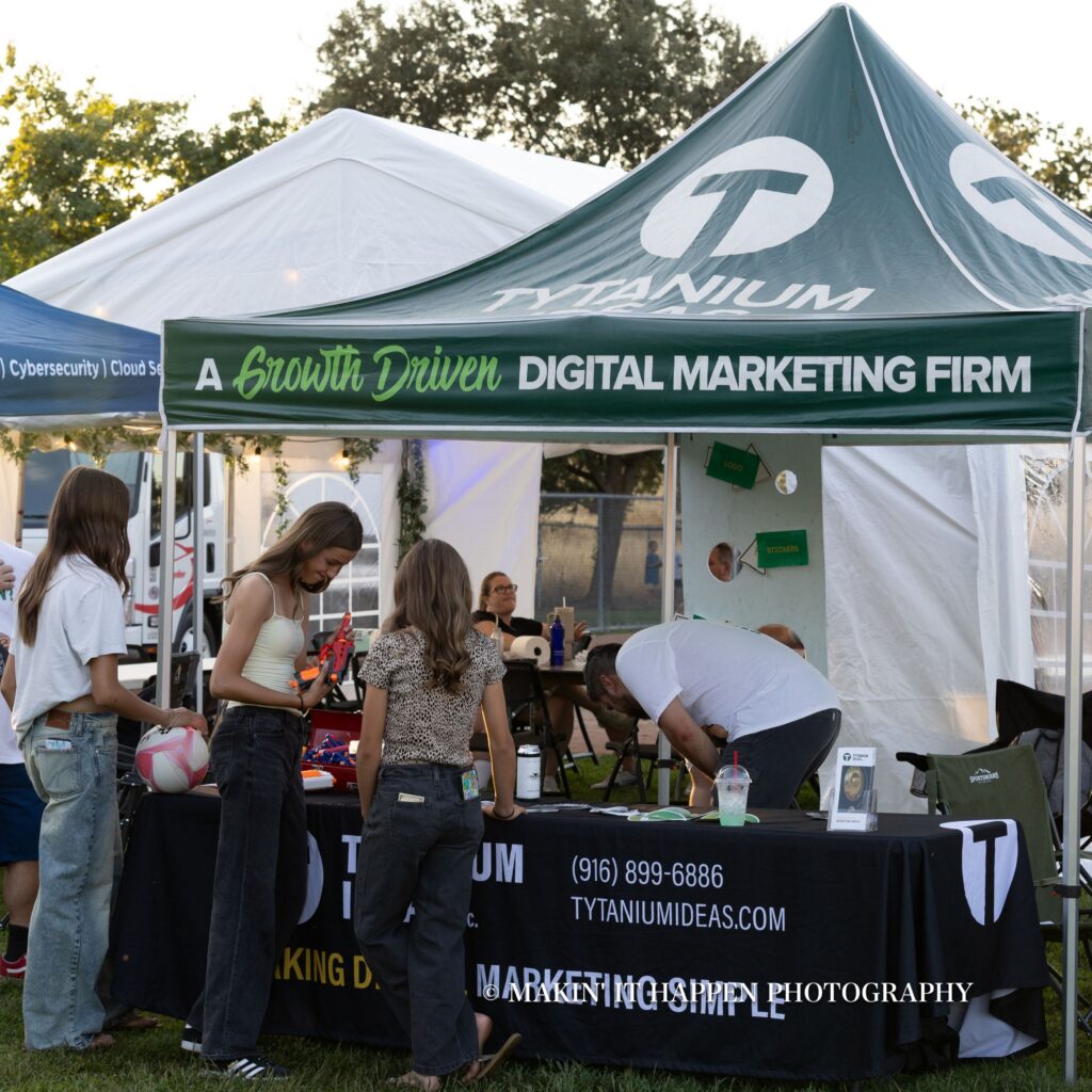 Tytanium Ideas sponsor booth branded setup at the 12 Bridges Rib Cook-Off in Lincoln, CA.